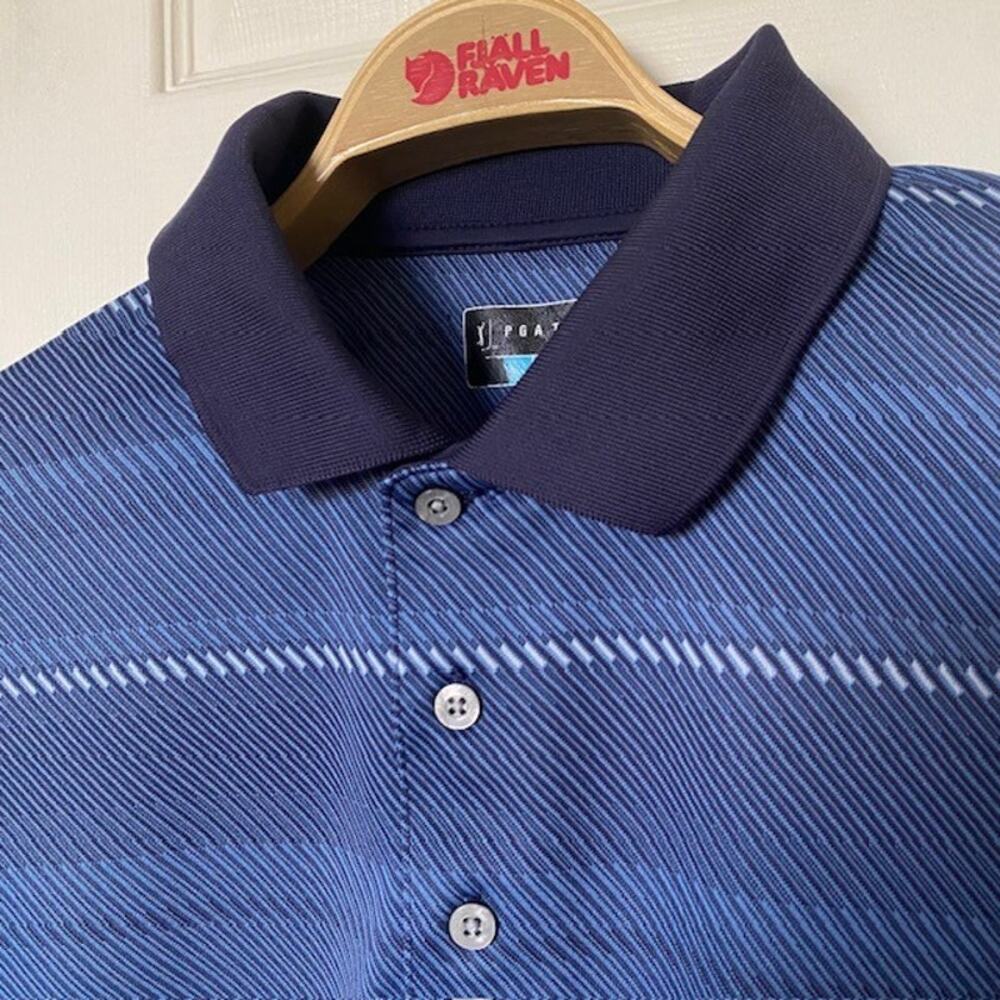 PGA Tour Polo Shirt Blue Striped‎ Short Sleeve Stretch Athletic Men's XL - Picture 2 of 7